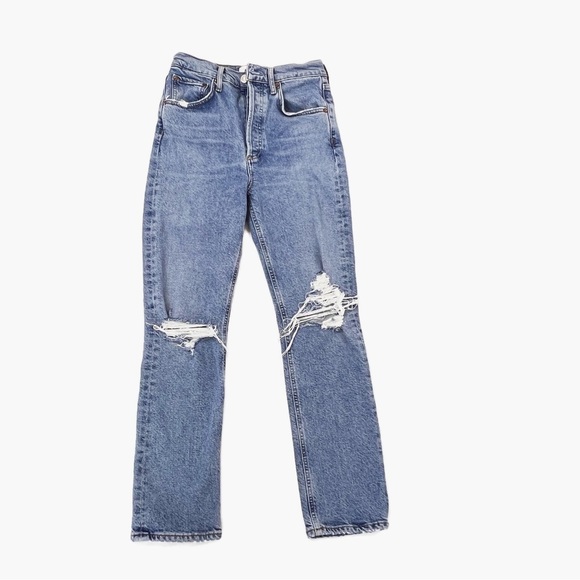 High Rise Button Fly Distressed Straight Jeans - Picture 6 of 16